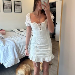Selfie Leslie La Quinta Lace-Up Bust Drawstring Detail Anglaise Dress White